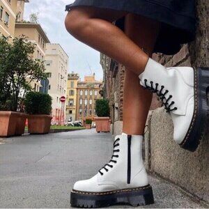Dr. Martens Jadon 8-Eye Platform Combat Boot White Leather Womens US 7